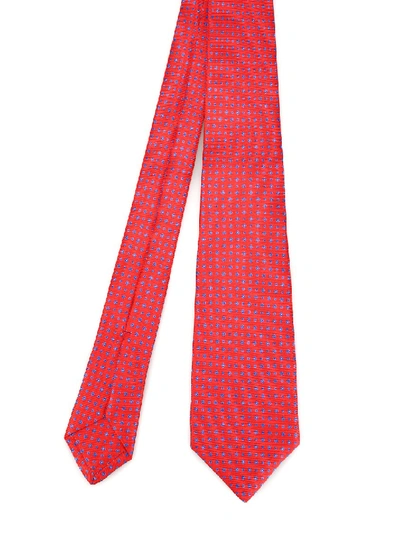 Kiton Geometric Pattern Red Silk Tie