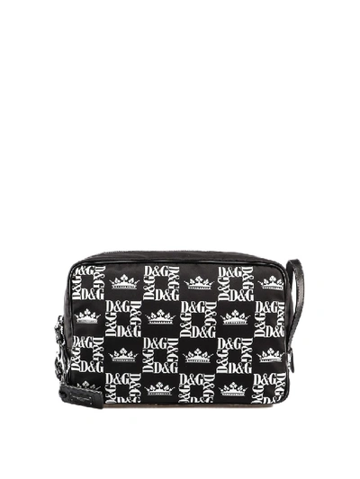 Dolce & Gabbana Logo Print Nylon Beauty Case In Black