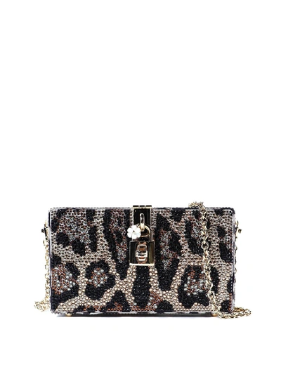 Dolce & Gabbana Dolce Box Crystal Animal Print Clutch In Black