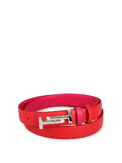 Tod's Double T Reversible Leather Belt In Red