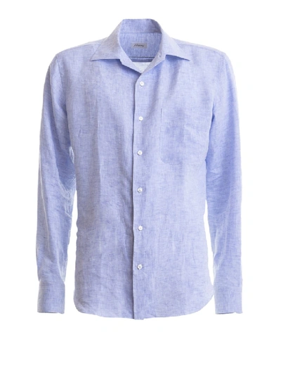 Brioni Long-sleeved Linen Shirt In Light Blue