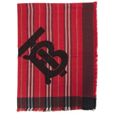 Burberry Red Wool & Silk Monogram Scarf