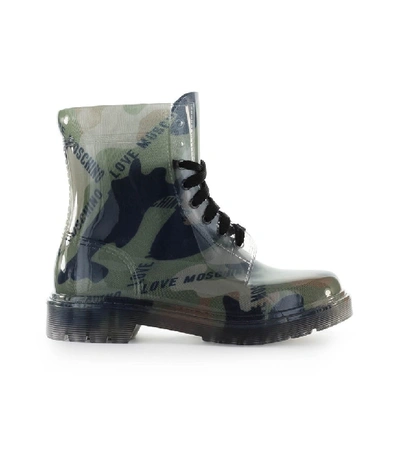 Love Moschino Camouflage Rubber Ankle Boot In Grey