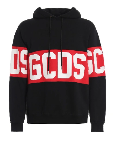 Gcds Black Graphic Logo Hoodie