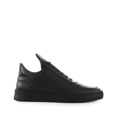 Filling Pieces Trainer Leather Low Top Ripple Embossed All Black 2512760