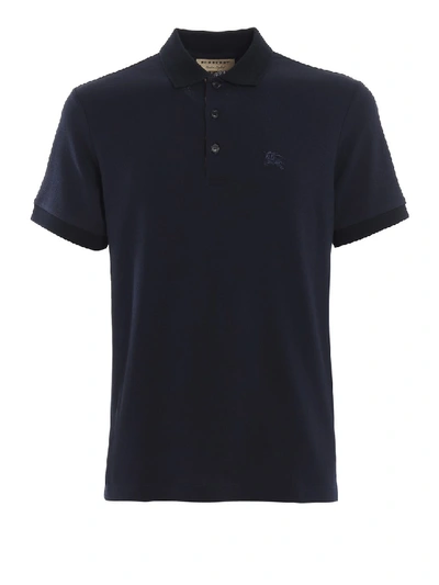 Burberry Dark Blue Polo Shirt With Check Placket In Black