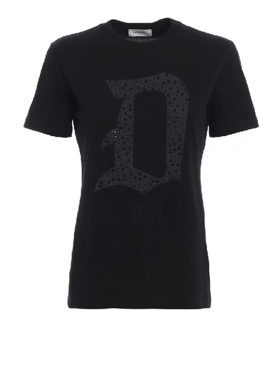 Dondup Strass Embellished Logo Cotton T-shirt In Black