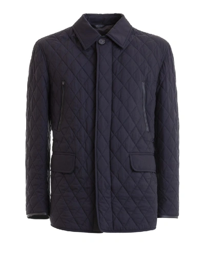 Brioni Leather Trimmed Diamond Quilted Puffer Jacket In Black