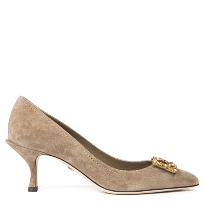 Dolce & Gabbana Sand Color Suede Pumps In Brown
