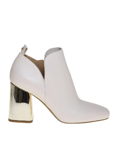 Michael Kors Dixon High Heels Ankle Boots In Beige Leather In White