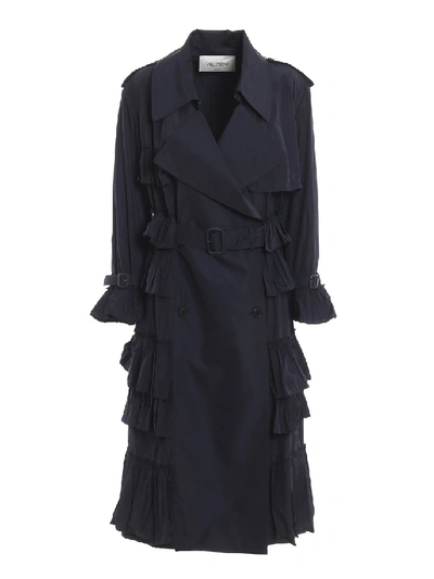 Valentino Frilled Long Trench In Black