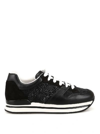 Hogan H222 Leather And Glitter Fabric Sneakers In Black