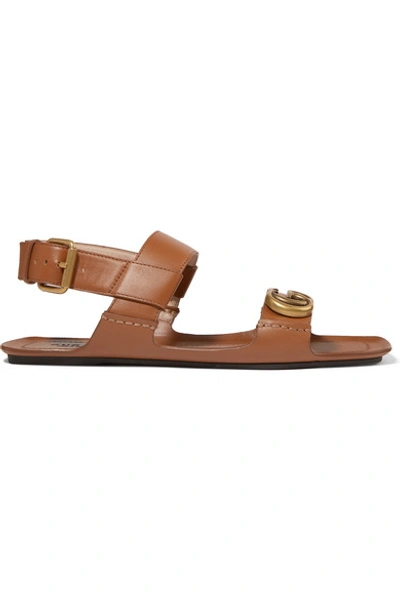 Gucci Marmont Logo-embellished Leather Sandals In Brown