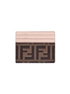 FENDI BROWN WOMEN'S FF MONOGRAM AND LIGHT PINK CARD HOLDER,8M0269 A6CB PF19