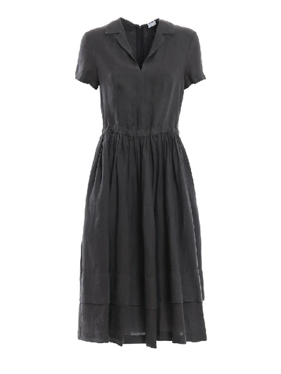 Aspesi Garment Dyed Linen Flared Dress In Black