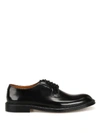 DOUCAL'S GLOSSY BLACK LEATHER CLASSIC LACE UP SHOES,1906c062-3aa4-1269-4609-5b2ae7c043f6