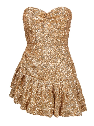 attico gold dress Attico Black Long-sleeve V-Neck Dress with Gold Sequins Size 2 main image 1