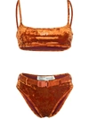 OFF-WHITE ORANGE WOMEN'S VELVET EFFECT INDUSTRIAL BELT BIKINI,OWFA025E19F66091