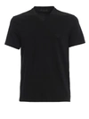 PRADA LOGO EMBROIDERY STRETCH COTTON V NECK TEE,7d255037-e24a-8267-966c-6c60be260e76