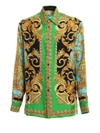 Versace Baroque Print Button-up Silk Shirt In Brown