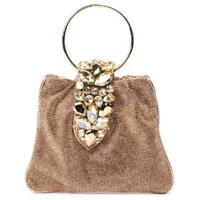 Gedebe Crystal Pouch Peach Glitter Fabric Bag In Brown