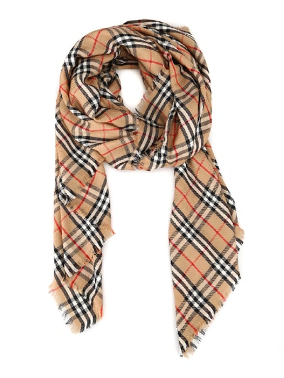 Burberry Embroidered Vintage Check Cashmere Scarf In Neutrals