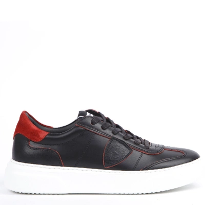 Philippe Model Black And Red Leather Sneakers In Grey