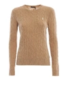 POLO RALPH LAUREN CAMEL CABLE KNIT MERINO AND CASHMERE SWEATER,77bc3f8b-14ad-8bf2-7d00-9155b8051c5e