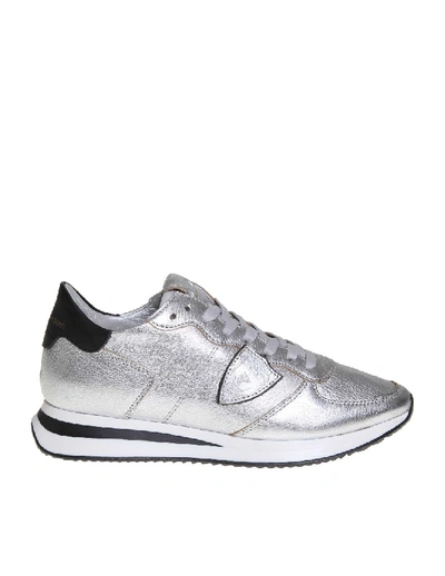 Philippe Model Trpx Sneakers In Silver Colored Leather In White