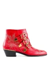 Chloé Susanna Low Heels Ankle Boots In Red Leather In Red