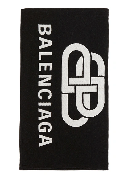 Balenciaga Woll-schal Mit Logo Schwarz/weiss In Black