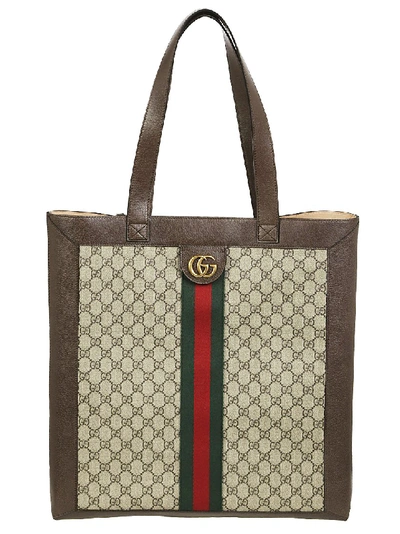 Gucci Canvas And Leather Tote Bag In Grey