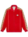 GUCCI RED MEN'S GG SIDE PANELLED ZIPPED JACKET,e07cef8b-497b-46c8-9916-d5d733f87ae4