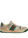 Gucci Screener Canvas-trimmed Distressed Leather Sneakers In Neutral