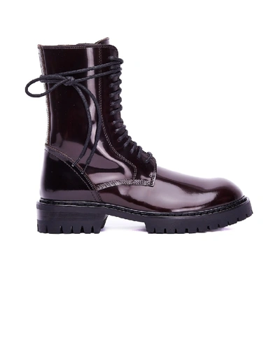 Ann Demeulemeester Burgundy Leather Boots In White