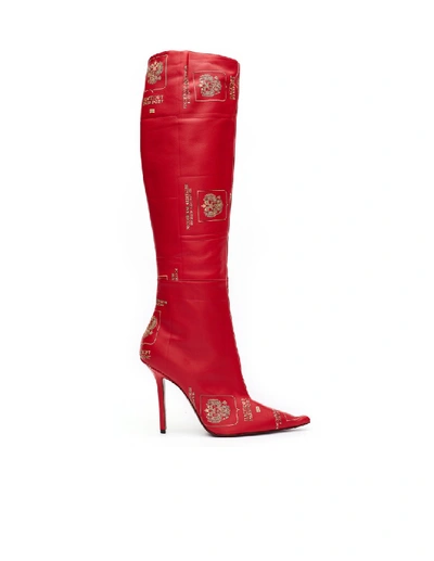 Vetements Passport-print Knee-high Leather Boots In Red