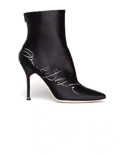 Vetements + Manolo Blahnik Printed Satin Ankle Boots In Black