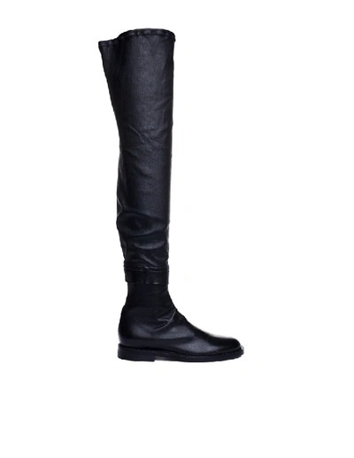 Ann Demeulemeester Black Thigh-high Leather Boots In White