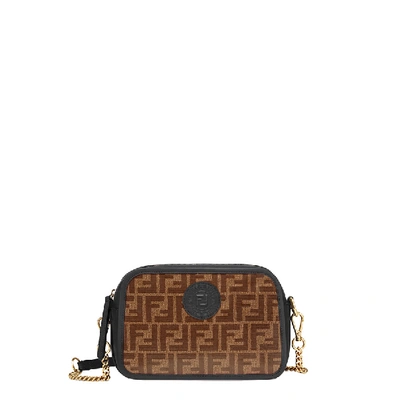 Fendi Leather And Fabric Shoulder Bag In Brown