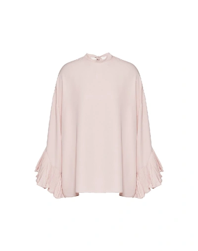 Valentino Plisse Georgette Crinkles Cuff Blouse In Neutrals