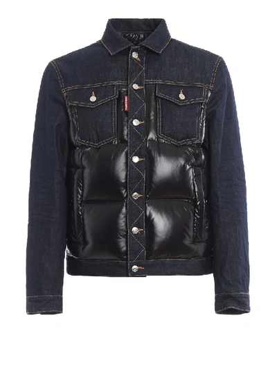 Dsquared2 Denim And Nylon Puffer Jacket In Black