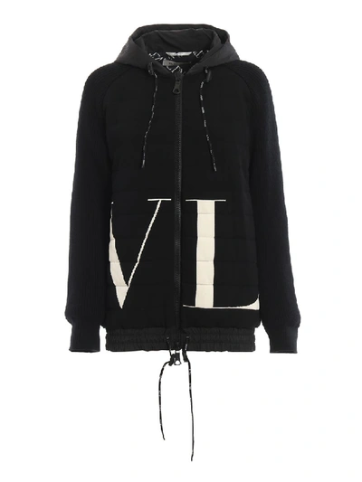 Valentino Vltn Print Padded Panel Hooded Jacket In Black