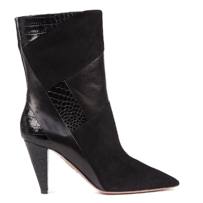 Aquazzura 85mm Calder Leather & Suede Boots In Black