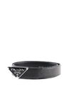 Prada Triangular Logo Buckle Belt In Grey