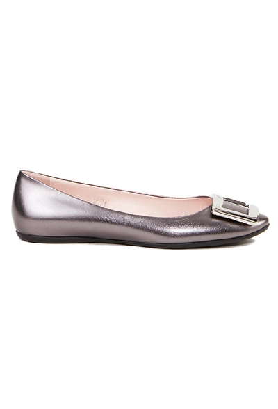 Roger Vivier Flats 'gommette' With Glitter Leather Grey In Brown