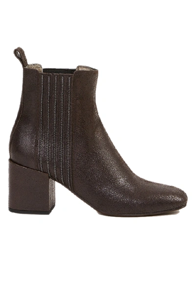 Brunello Cucinelli Leather Ankle Boot With Pearl Decoration Brown