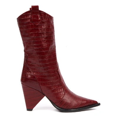Aldo Castagna Red Cocodrile Effect Leather Boot