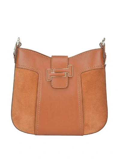 Tod's Double T Suede And Leather Hobo Bag In Brown