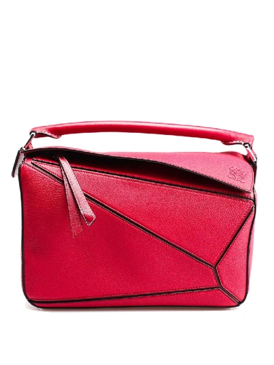 Loewe Puzzle Mini Textured-leather Shoulder Bag In Red