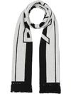 BURBERRY BLACK & WHITE MEN'S BLACK AND WHITE LOGO CASHMERE SCARF,8021754